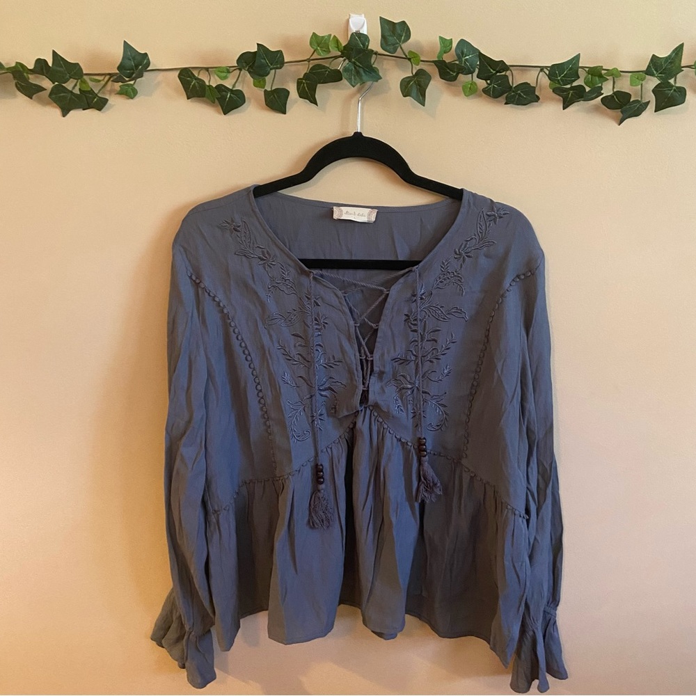 Altar'd State Embroidered Long Sleeve Blouse